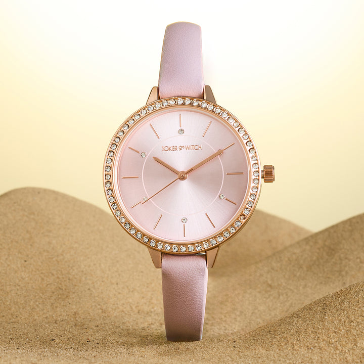 Sunrise Lavendar Medium Rhinestone Dial PU Strap Women's Watch