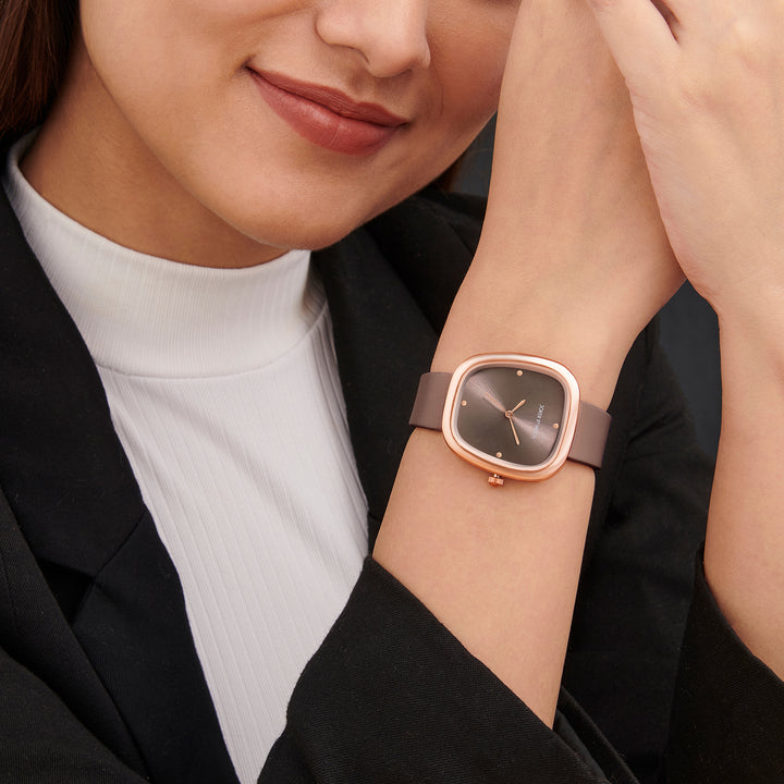 Verity Mocha Medium Square Dial PU Strap Women's Watch