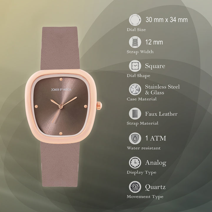 Verity Mocha Medium Square Dial PU Strap Women's Watch