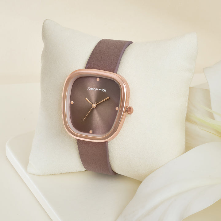 Verity Mocha Medium Square Dial PU Strap Women's Watch