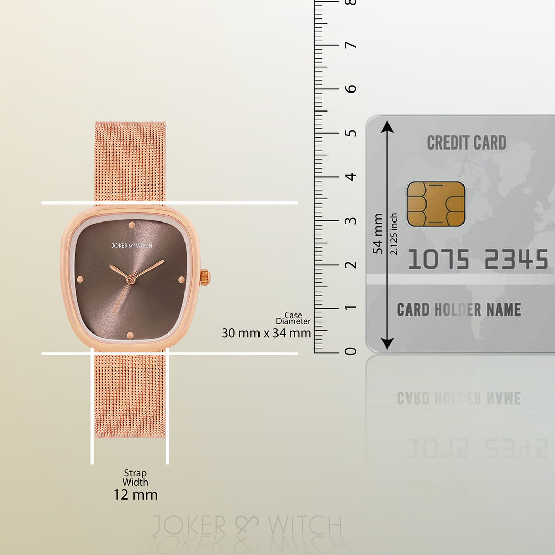 Verity Mocha Medium Square Dial Rose Gold Mesh Strap Women's Watch