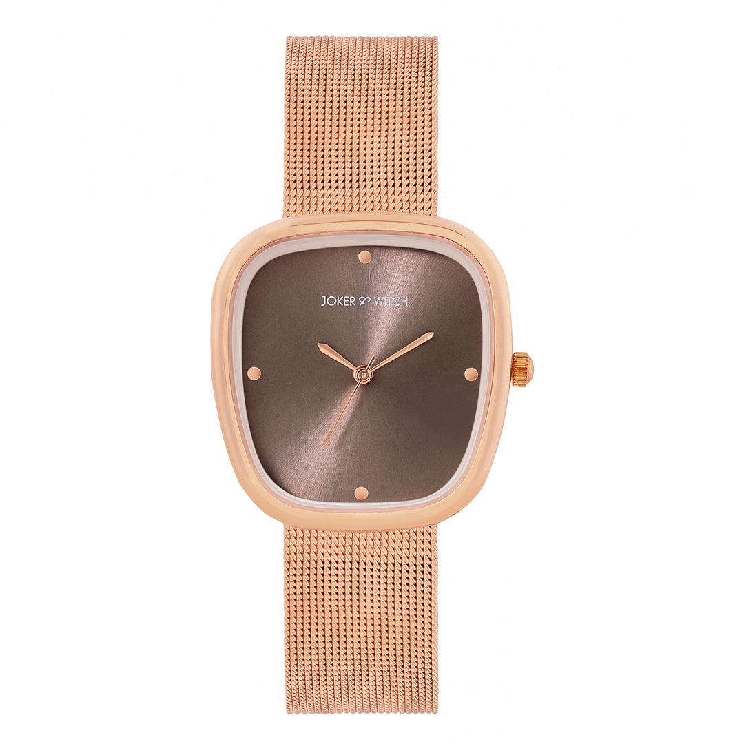 Verity Mocha Medium Square Dial Rose Gold Mesh Strap Women's Watch