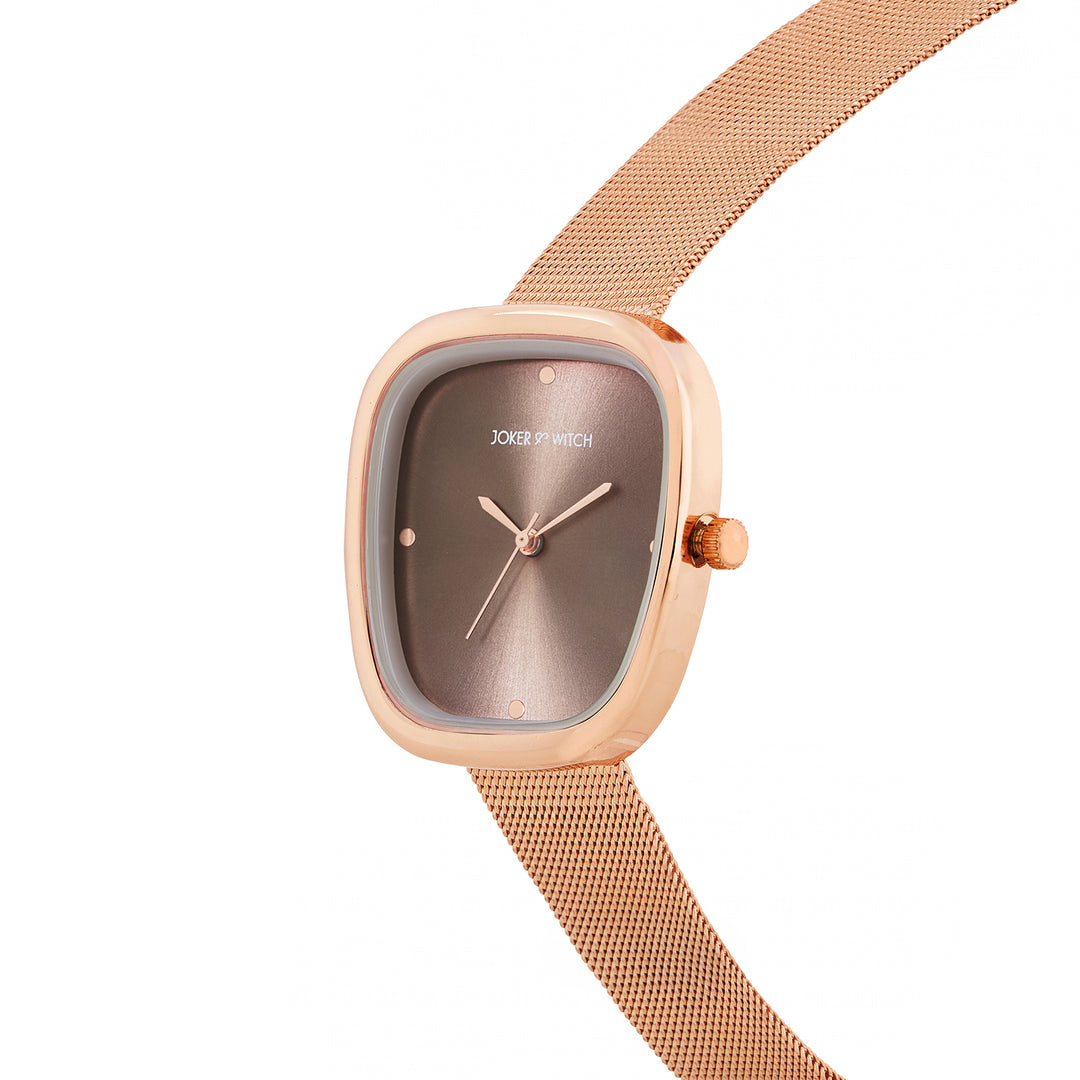 Verity Mocha Medium Square Dial Rose Gold Mesh Strap Women's Watch