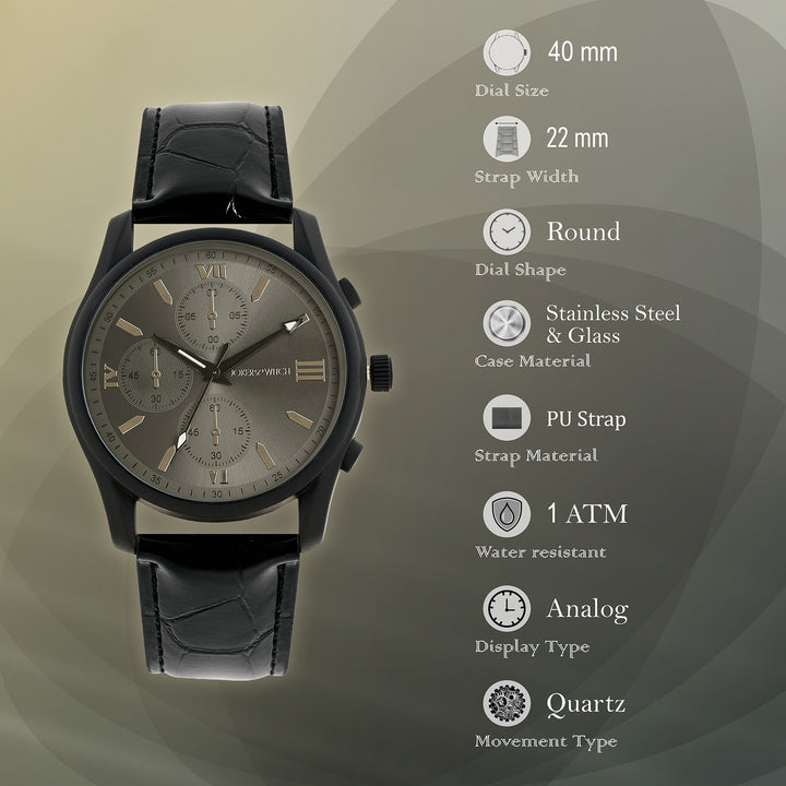 Gladiator Black Large Dial PU Strap Men's Watch