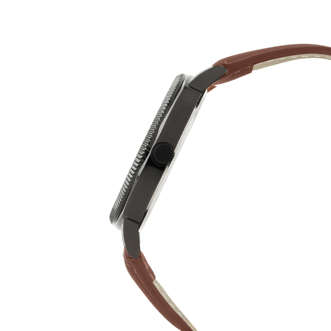 Viking Black Large Dial Brown PU Strap Men's Watch