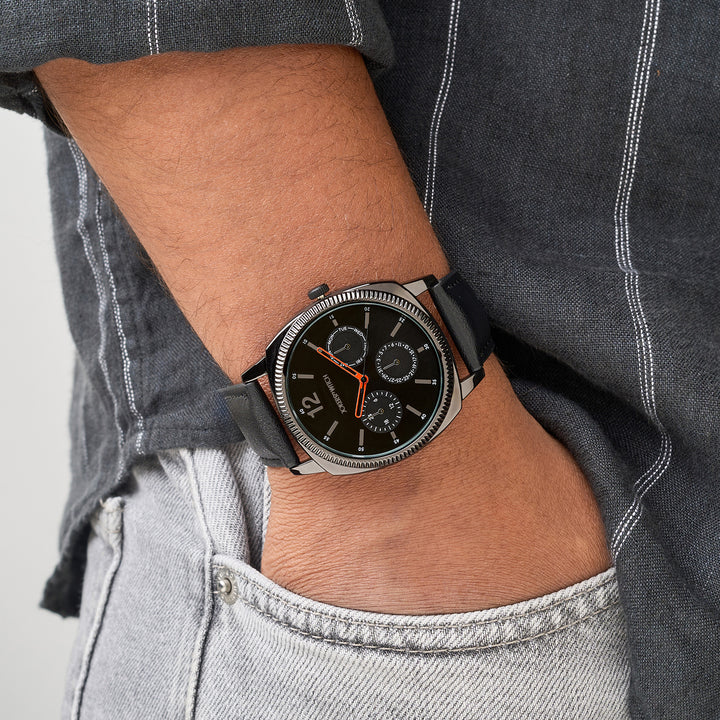 Viking Black Large Dial PU Strap Men's Watch