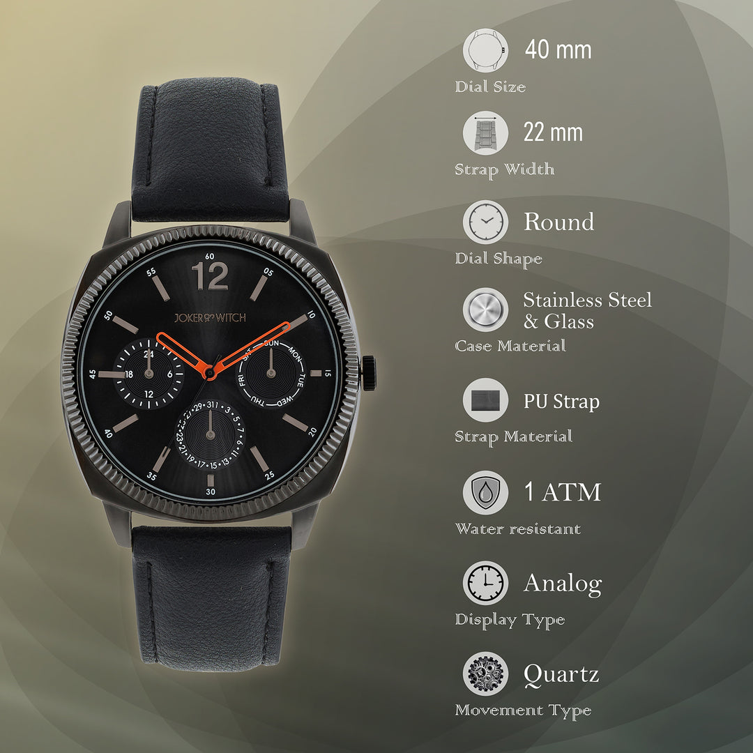 Viking Black Large Dial PU Strap Men's Watch