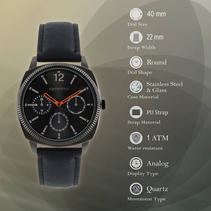 Viking Black Large Dial PU Strap Men's Watch