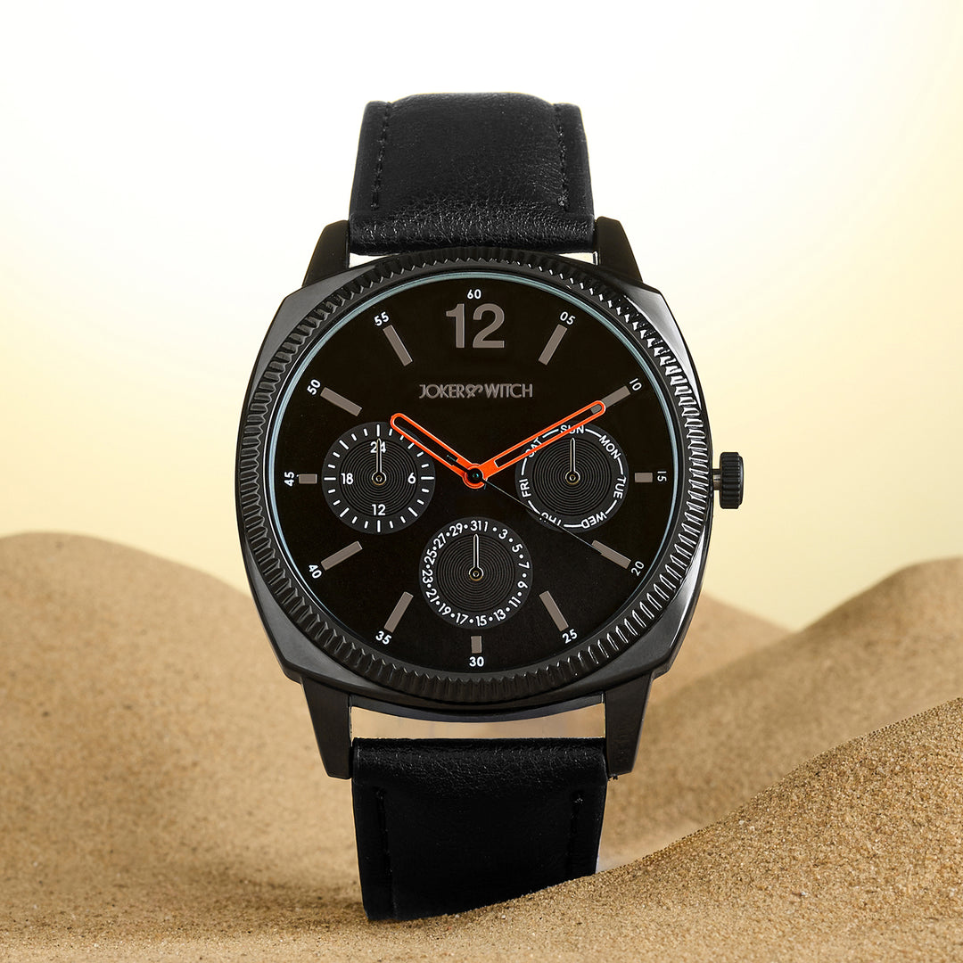 Viking Black Large Dial PU Strap Men's Watch