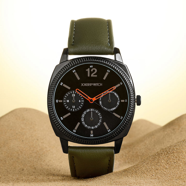 Viking Black Large Dial Olive PU Strap Men's Watch