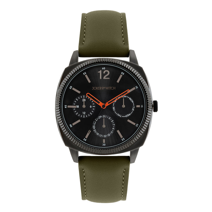 Viking Black Large Dial Olive PU Strap Men's Watch