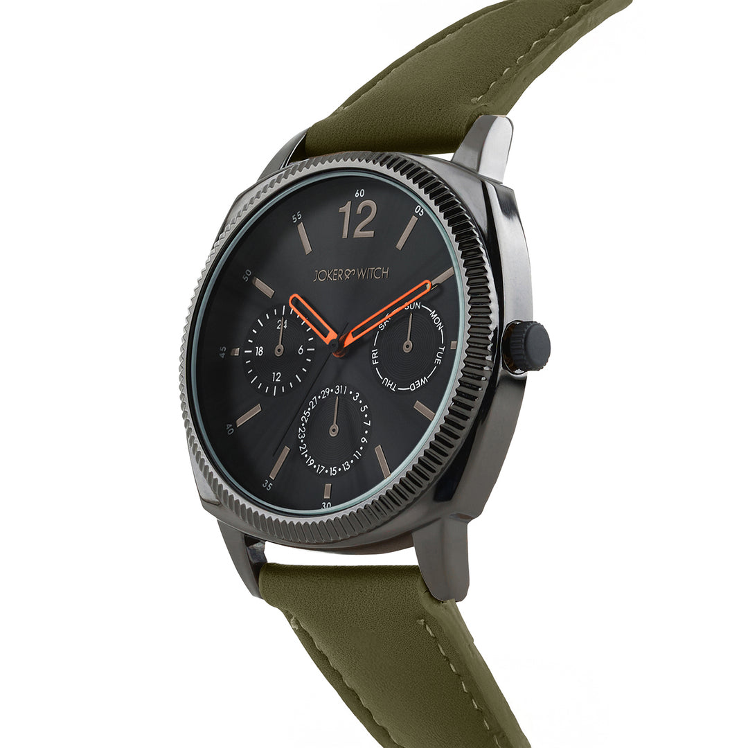 Viking Black Large Dial Olive PU Strap Men's Watch