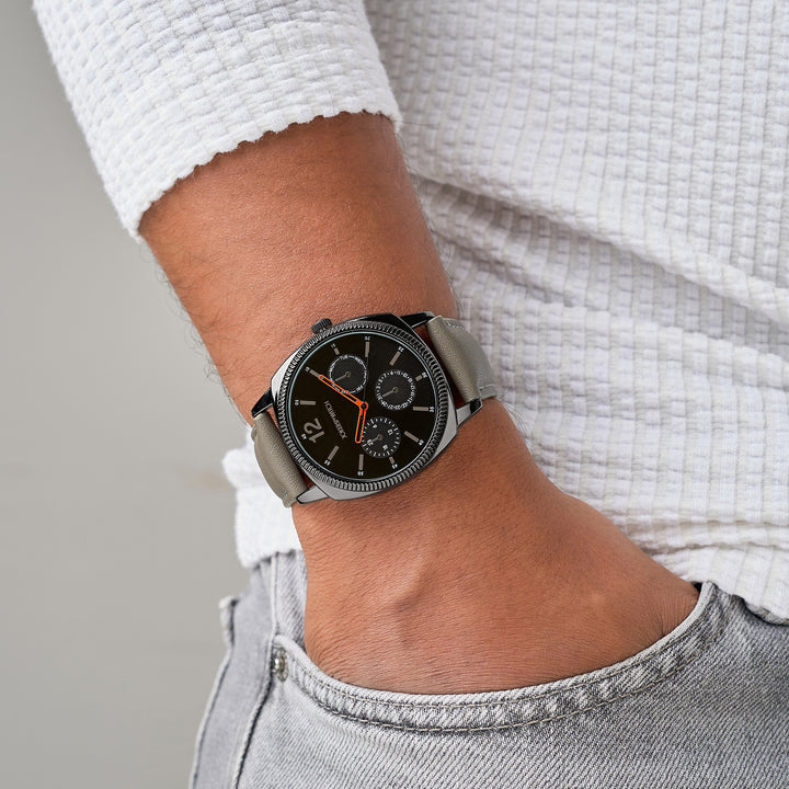 Viking Black Large Dial Grey PU Strap Men's Watch