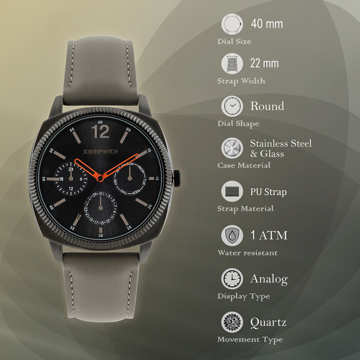 Viking Black Large Dial Grey PU Strap Men's Watch