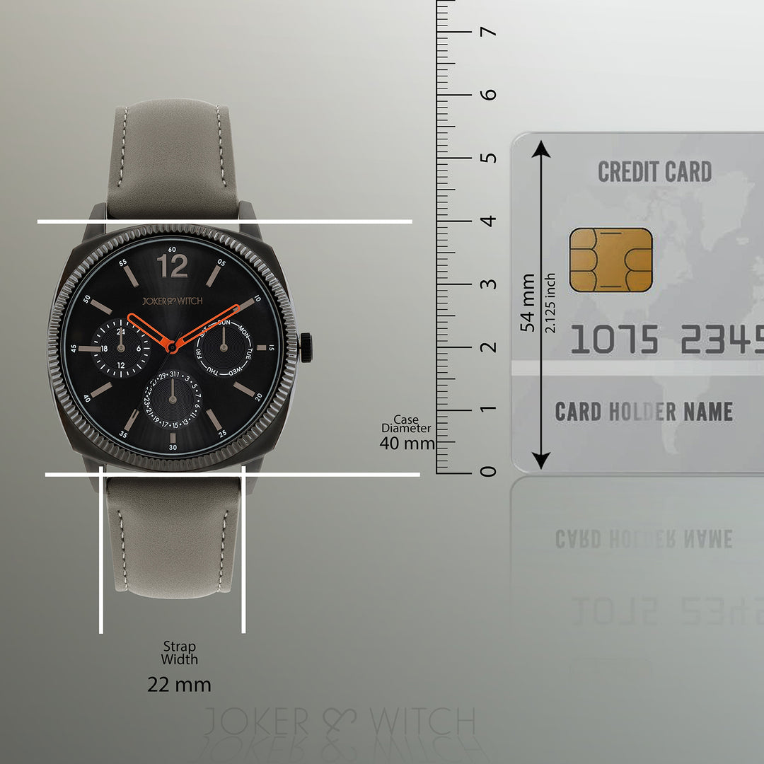 Viking Black Large Dial Grey PU Strap Men's Watch