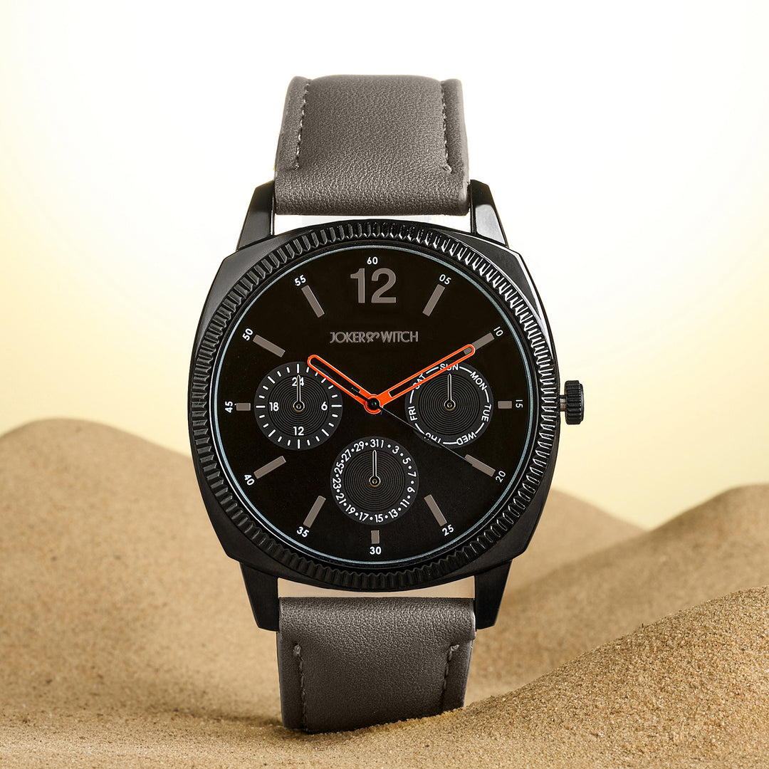 Viking Black Large Dial Grey PU Strap Men's Watch