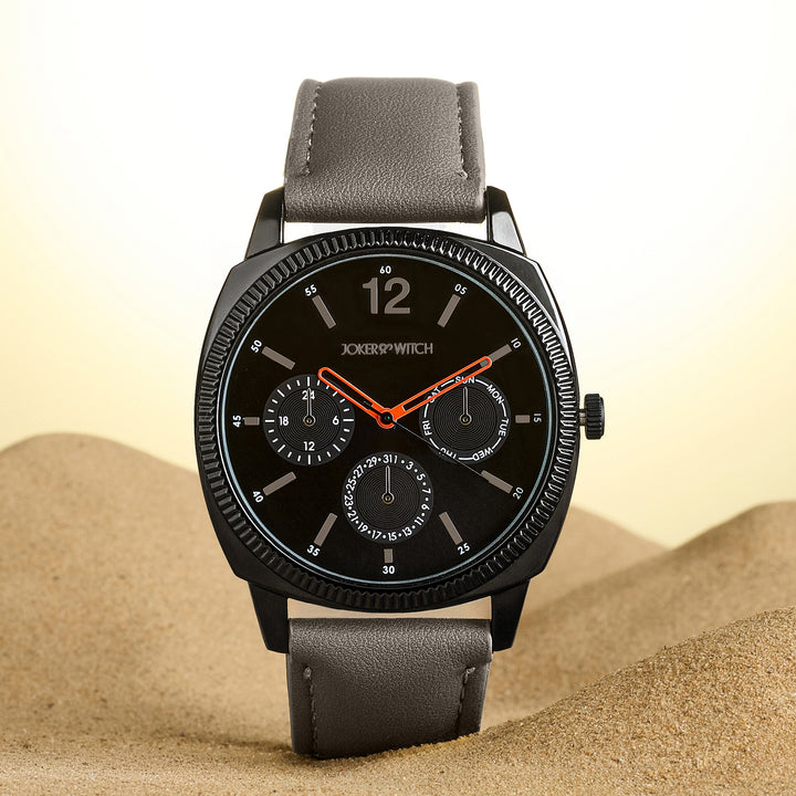 Viking Black Large Dial Grey PU Strap Men's Watch