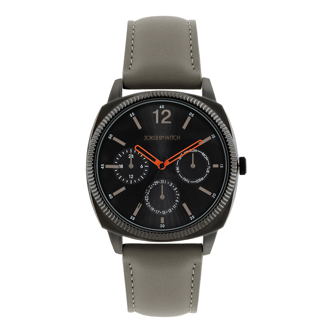 Viking Black Large Dial Grey PU Strap Men's Watch