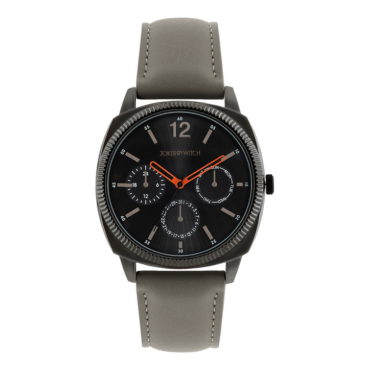 Viking Black Large Dial Grey PU Strap Men's Watch