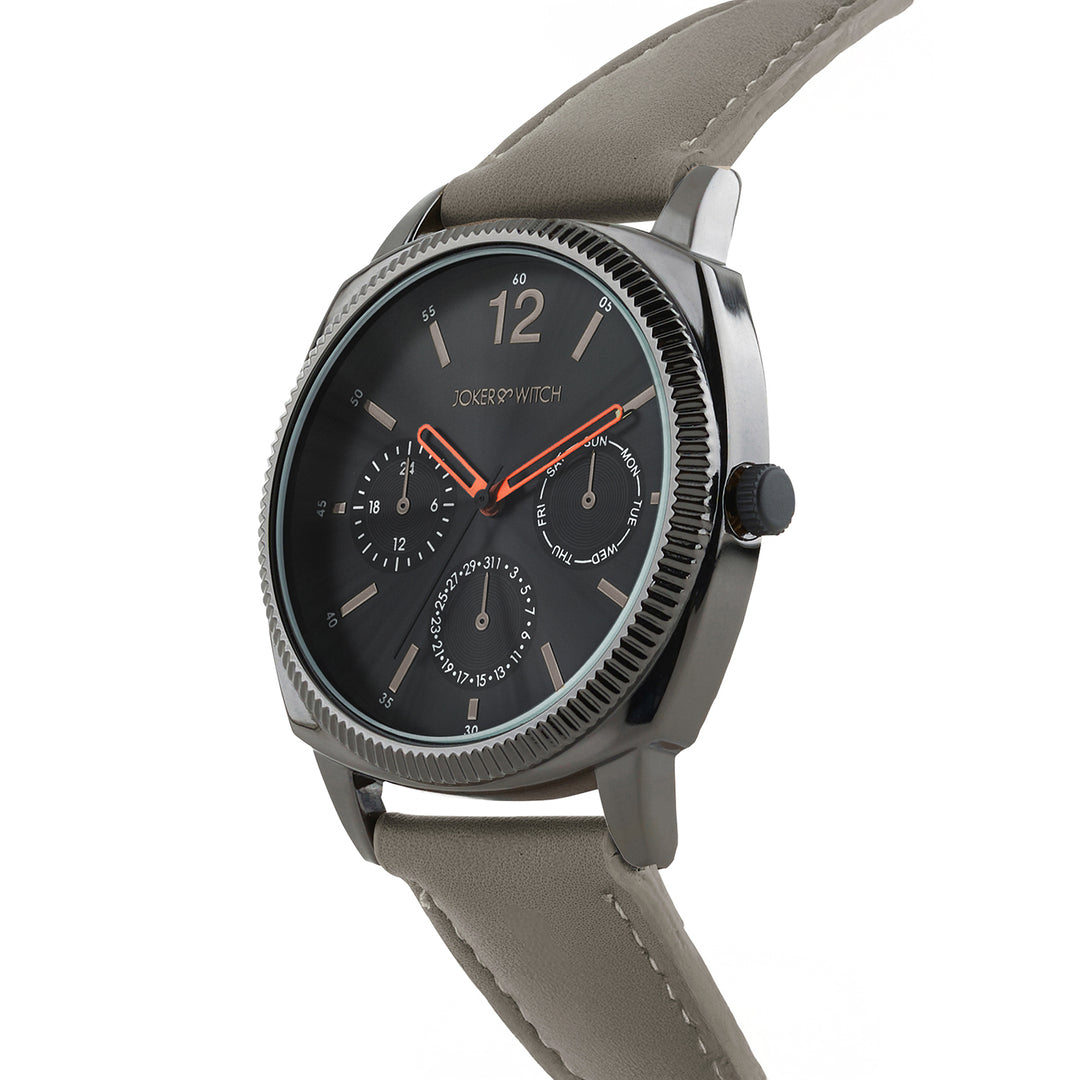 Viking Black Large Dial Grey PU Strap Men's Watch