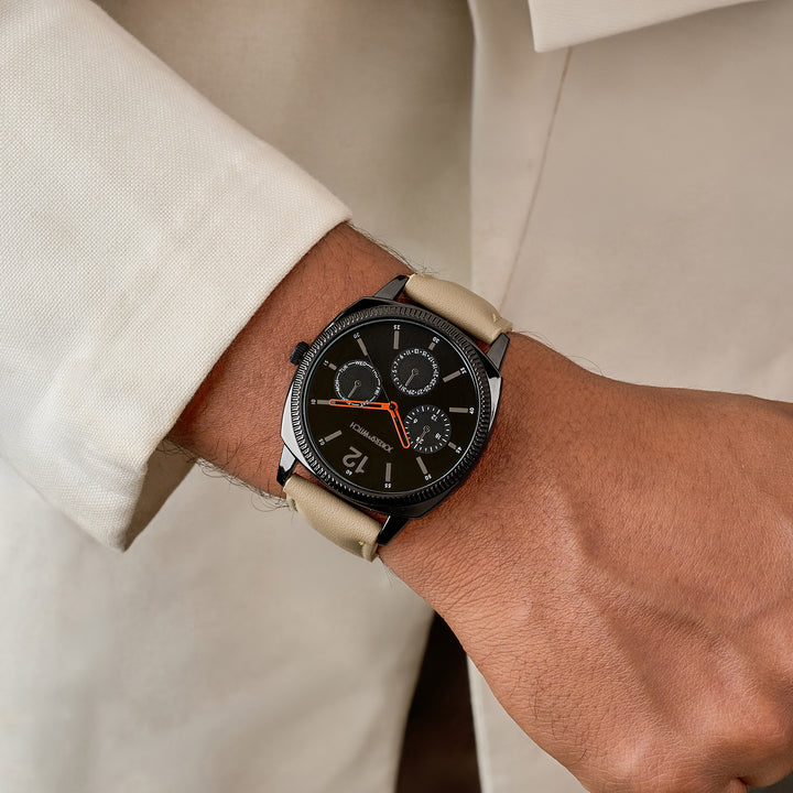 Viking Black Large Dial Sand PU Strap Men's Watch