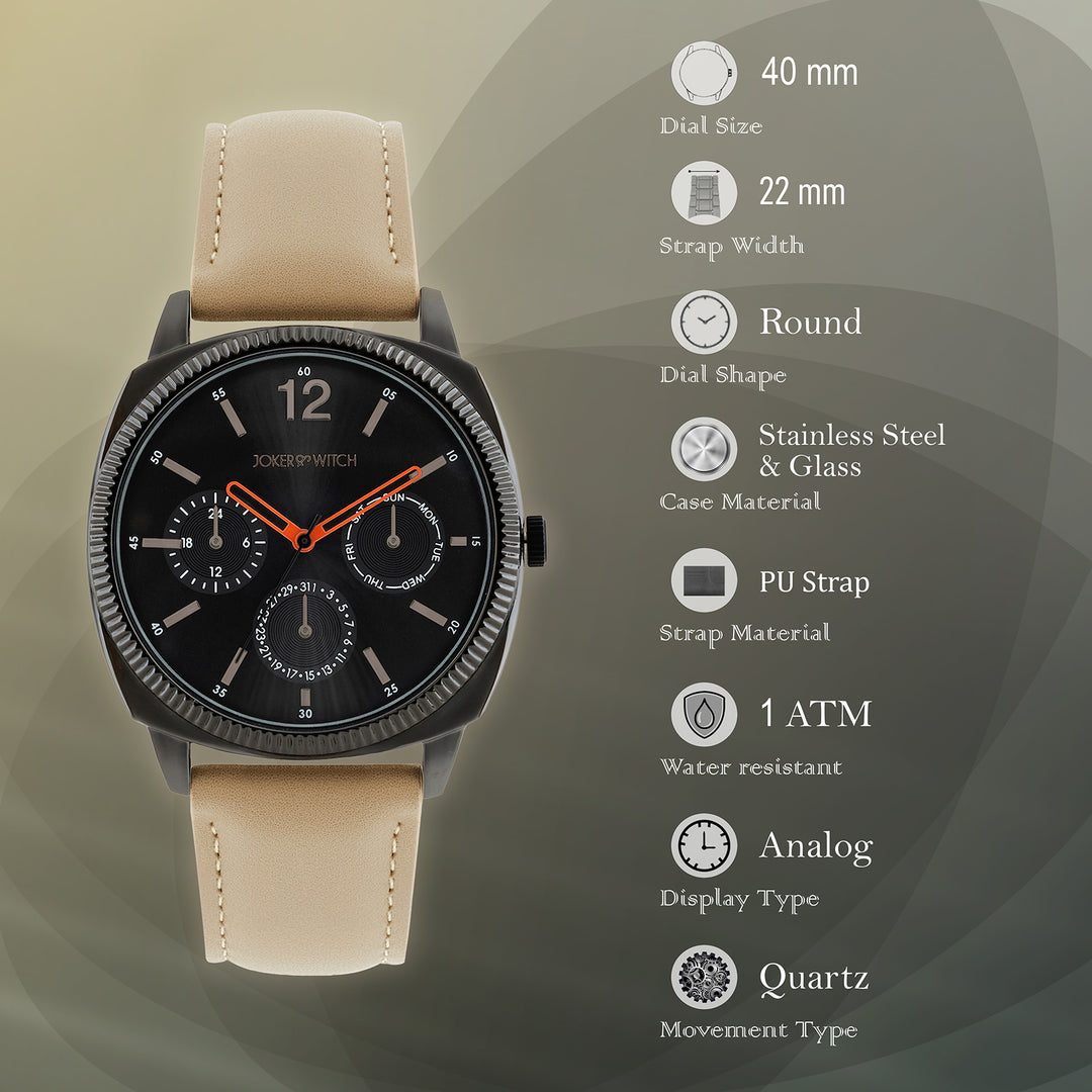 Viking Black Large Dial Sand PU Strap Men's Watch