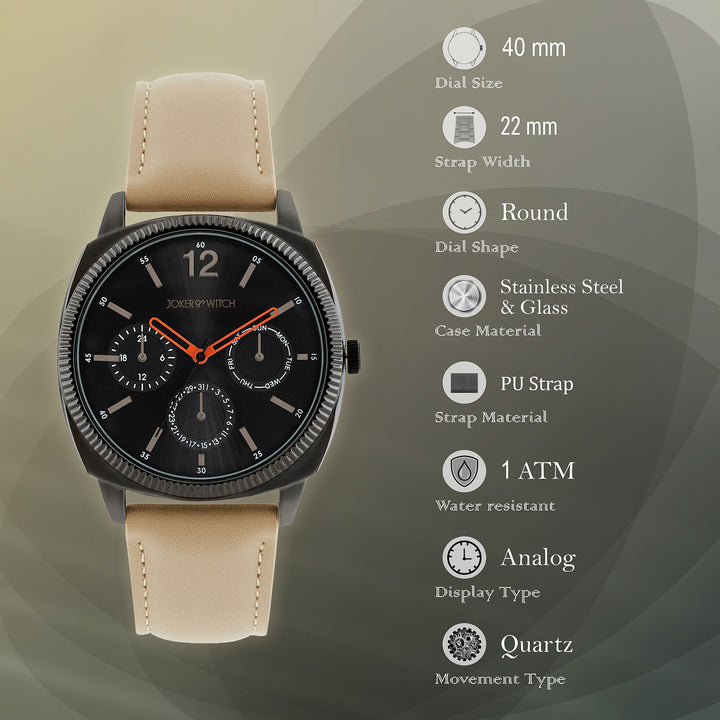 Viking Black Large Dial Sand PU Strap Men's Watch