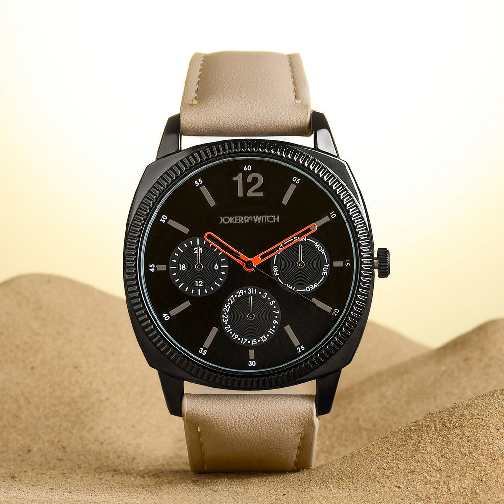 Viking Black Large Dial Sand PU Strap Men's Watch