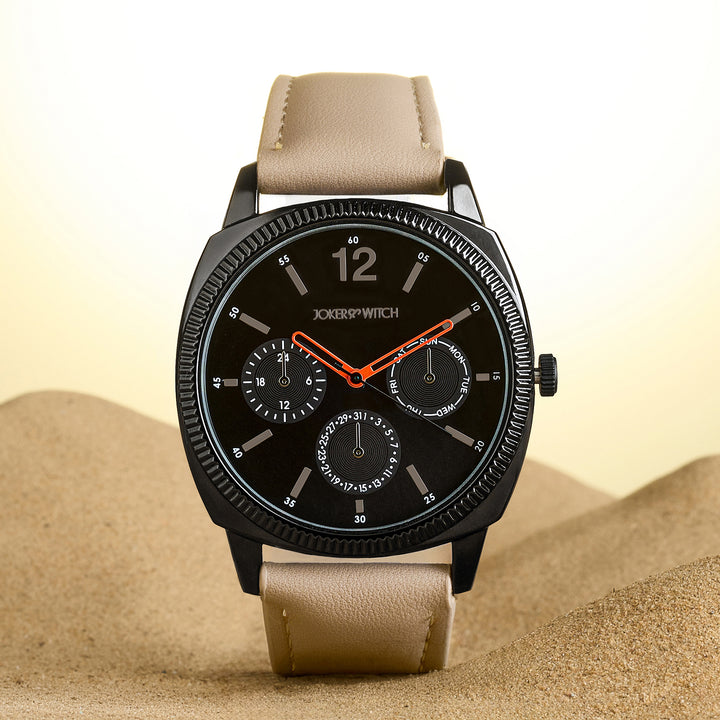 Viking Black Large Dial Sand PU Strap Men's Watch
