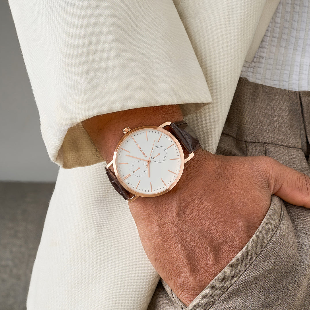 Orion White XLarge Dial Brown PU Strap Men's Watch