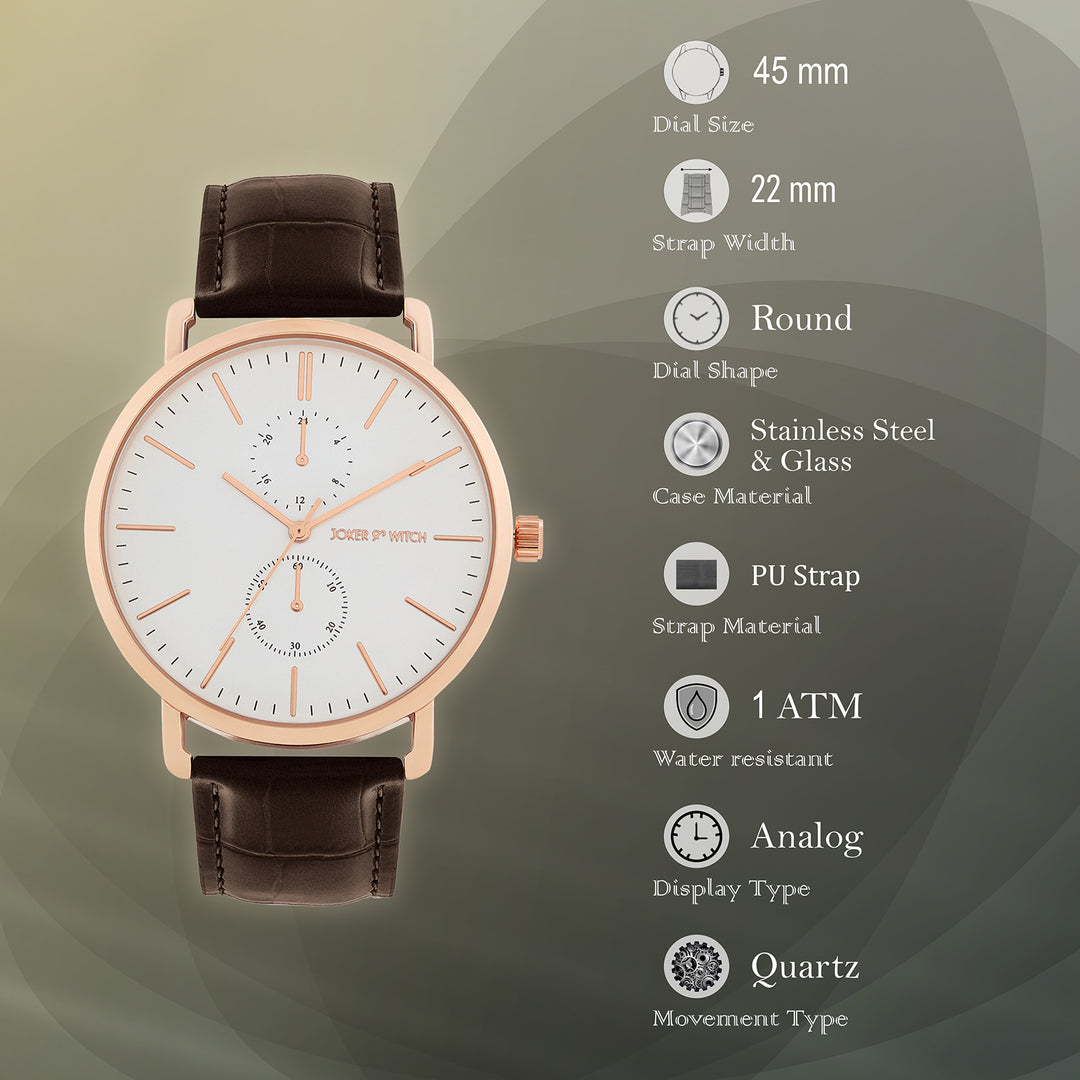 Orion White XLarge Dial Brown PU Strap Men's Watch