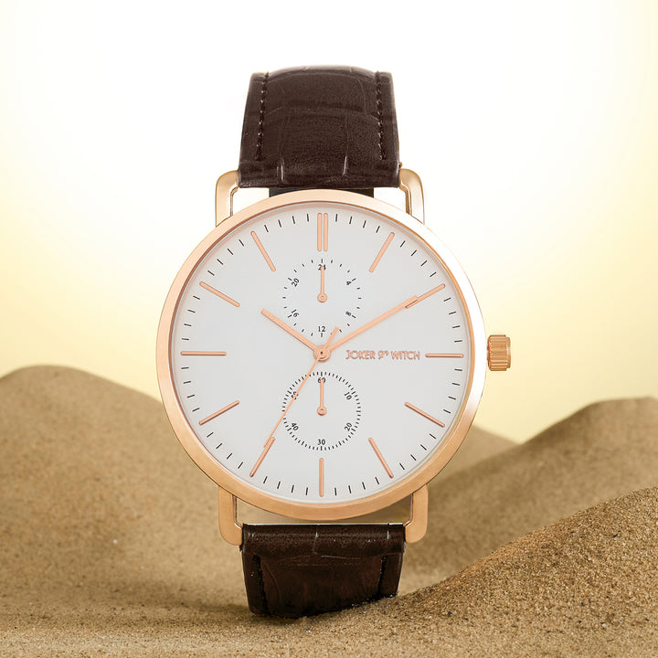 Orion White XLarge Dial Brown PU Strap Men's Watch