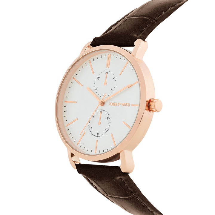 Orion White XLarge Dial Brown PU Strap Men's Watch