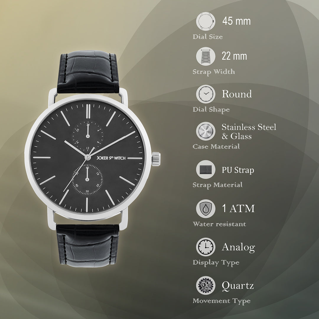 Orion Black XLarge Dial PU Strap Men's Watch