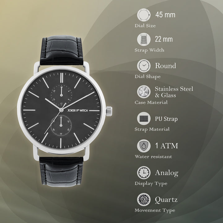 Orion Black XLarge Dial PU Strap Men's Watch