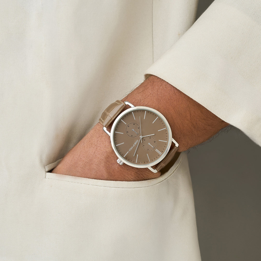 Orion Grey-Brown XLarge Dial PU Strap Men's Watch