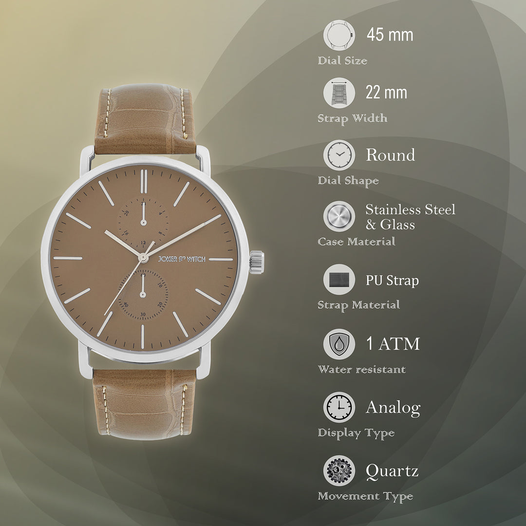 Orion Grey-Brown XLarge Dial PU Strap Men's Watch