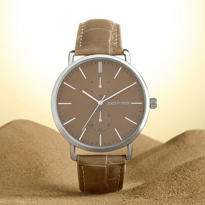 Orion Grey-Brown XLarge Dial PU Strap Men's Watch