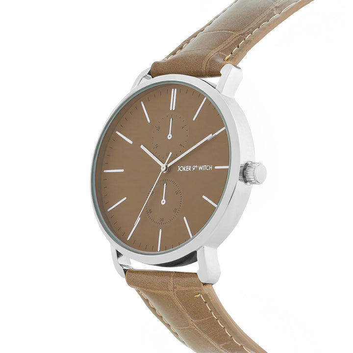 Orion Grey-Brown XLarge Dial PU Strap Men's Watch