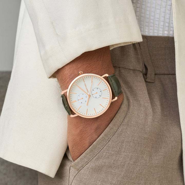 Orion White XLarge Dial Olive PU Strap Men's Watch