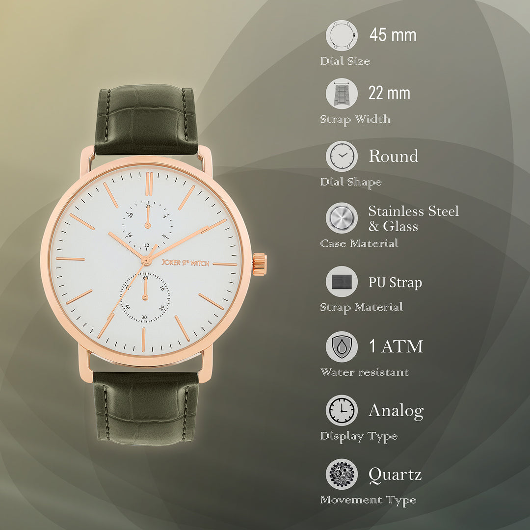 Orion White XLarge Dial Olive PU Strap Men's Watch