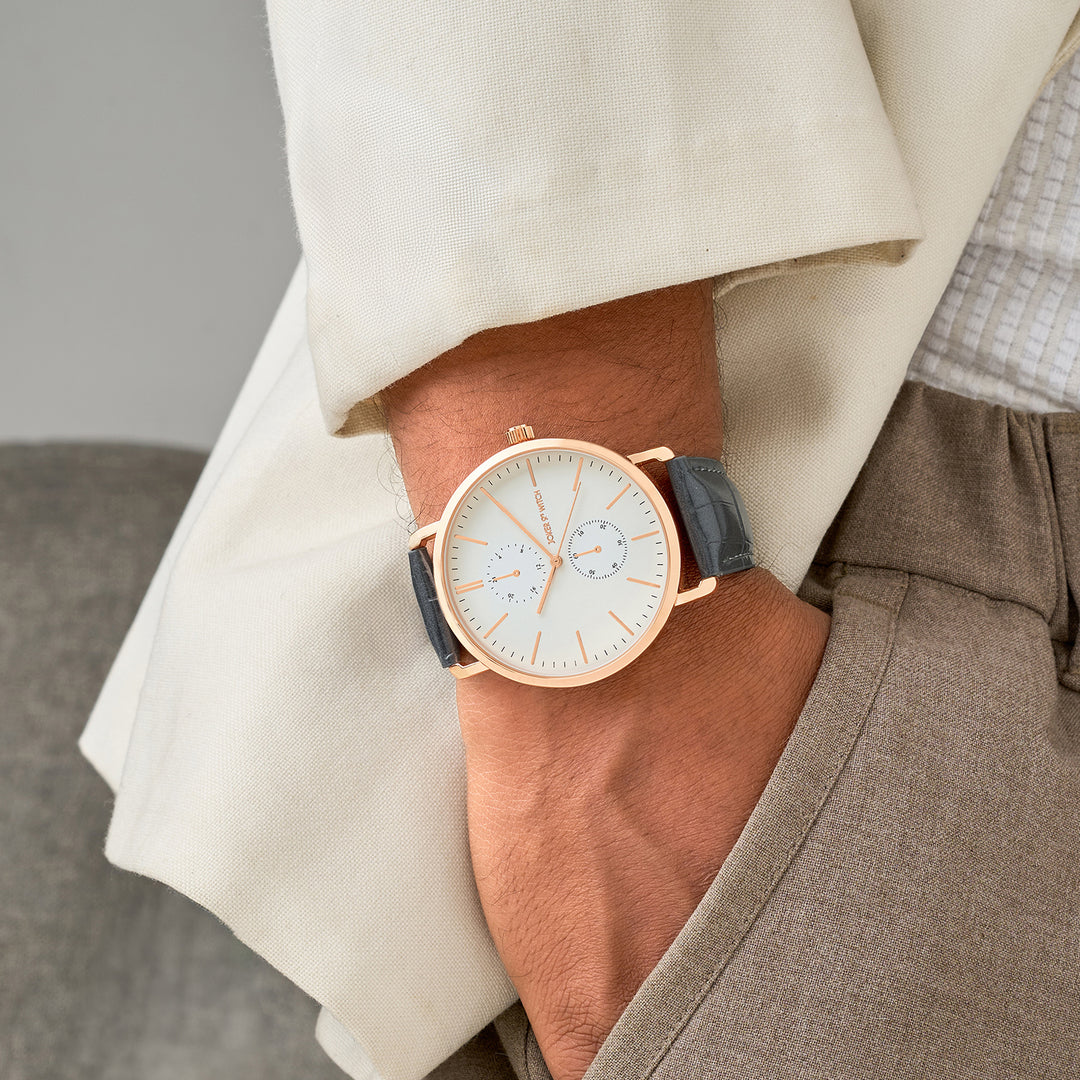 Orion White XLarge Dial Grey PU Strap Men's Watch