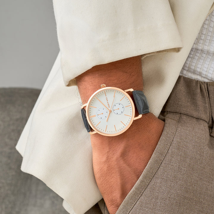 Orion White XLarge Dial Grey PU Strap Men's Watch