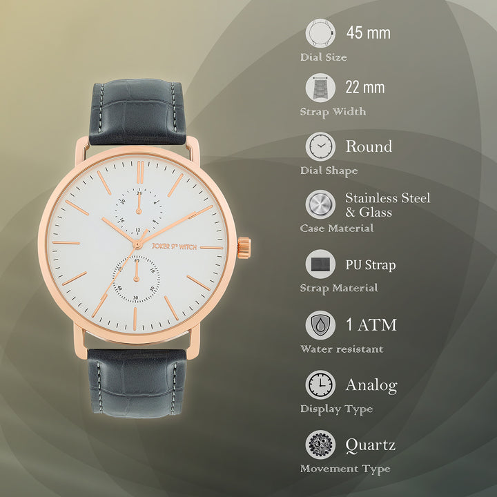 Orion White XLarge Dial Grey PU Strap Men's Watch