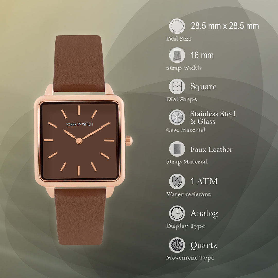 Emily Square Brown Small Dial PU Strap Watch