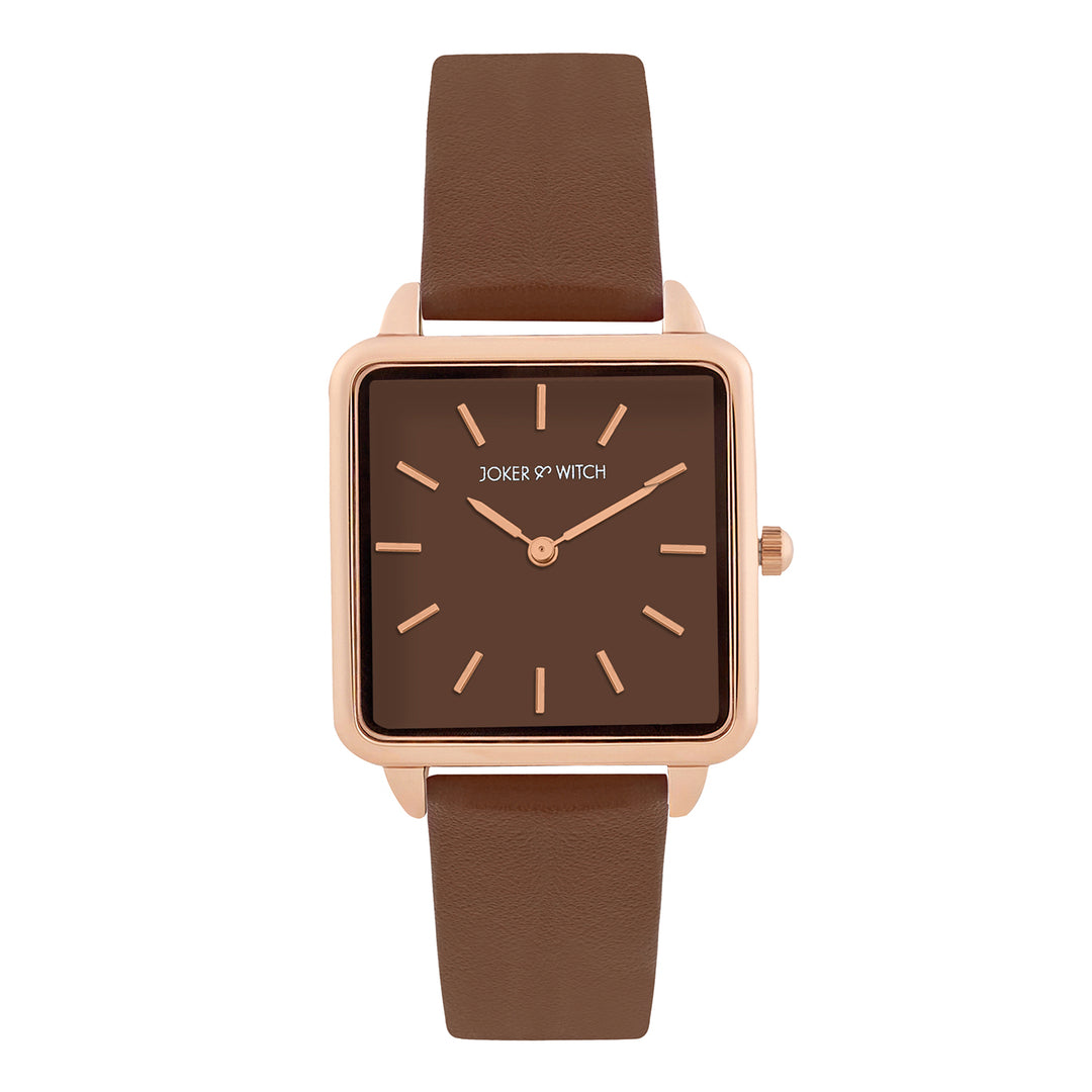 Emily Square Brown Small Dial PU Strap Watch