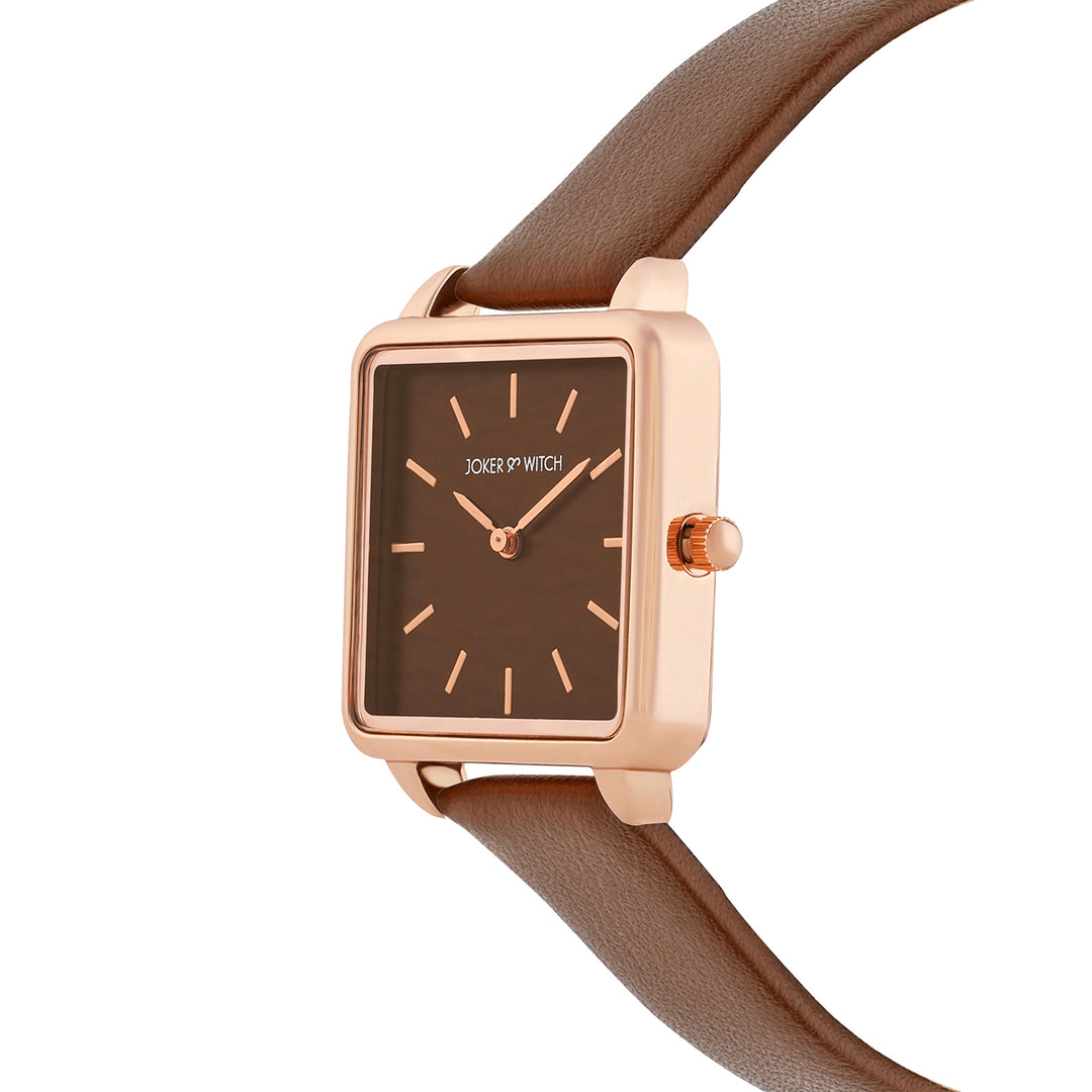 Emily Square Brown Small Dial PU Strap Watch