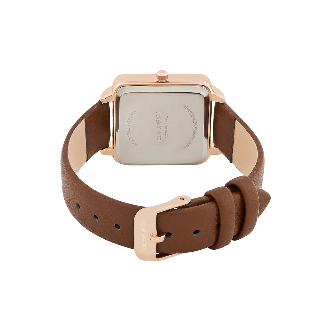 Emily Square Brown Small Dial PU Strap Watch