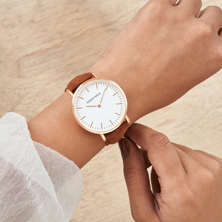 Hope White Large Dial Mocha PU Strap Women's Watch