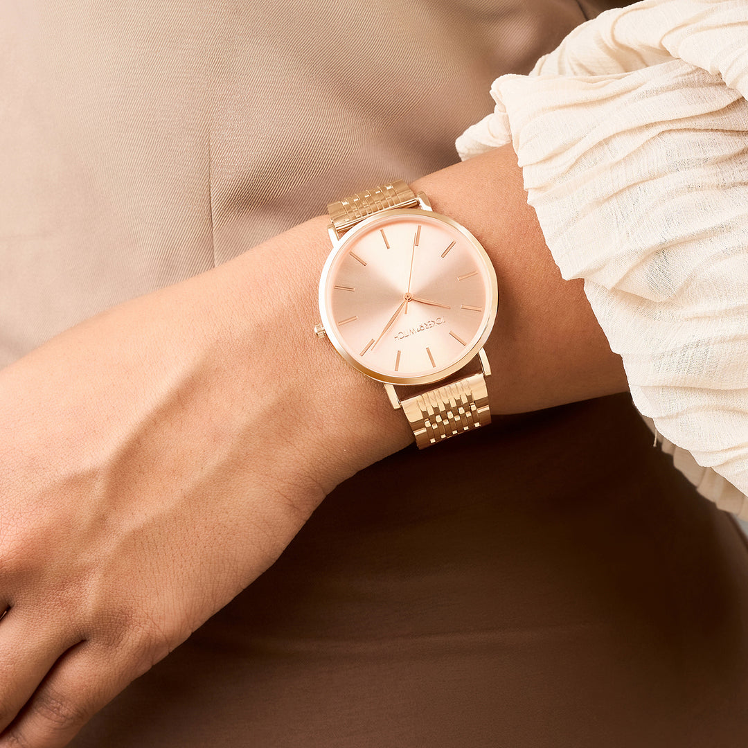 Nebula Rose Gold Sunray Large Dial Rose Gold Linked Chain Strap Women's Watch